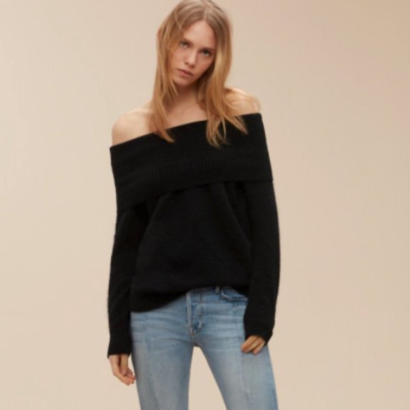 Faretta Off-Shoulder Sweater (Black) - Picture 1 of 5